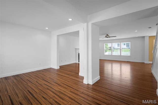 8 Dugout Ct, Ofallon, MO 63366 - empty room with ceiling fan, wood finished floors, and recessed lighting