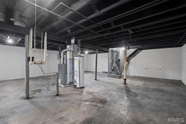 2490 Mullanphy Ln, Florissant, MO 63031 - unfinished below grade area featuring water heater, stairway, and heating unit