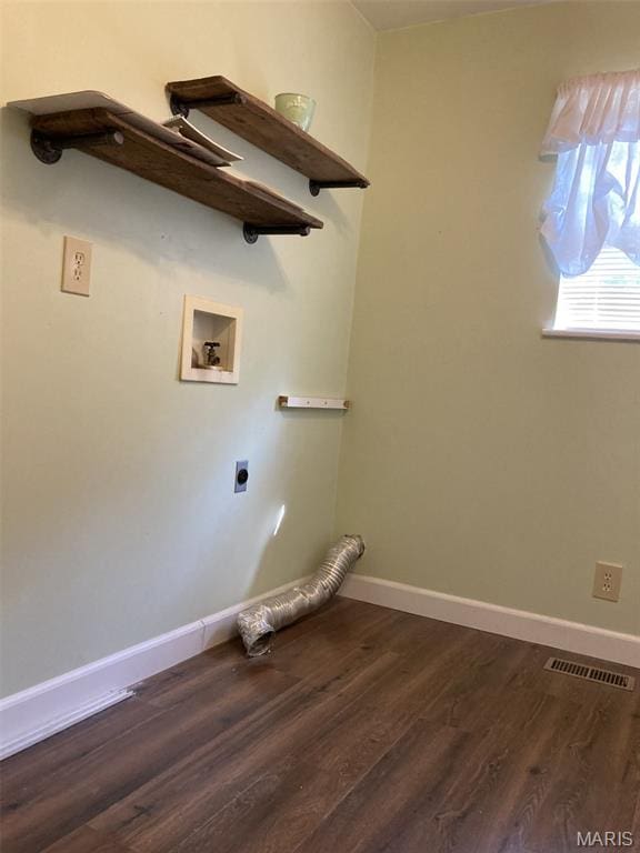 225 Country Crest Ln, Union, MO 63084 - laundry area featuring hookup for a washing machine, dark wood-style flooring, and electric dryer hookup