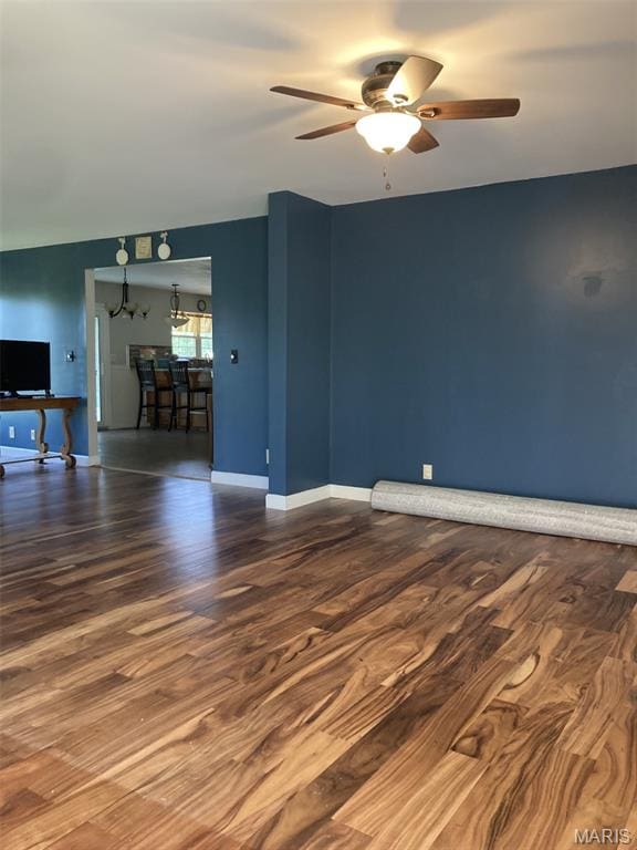 225 Country Crest Ln, Union, MO 63084 - unfurnished living room with ceiling fan and wood finished floors