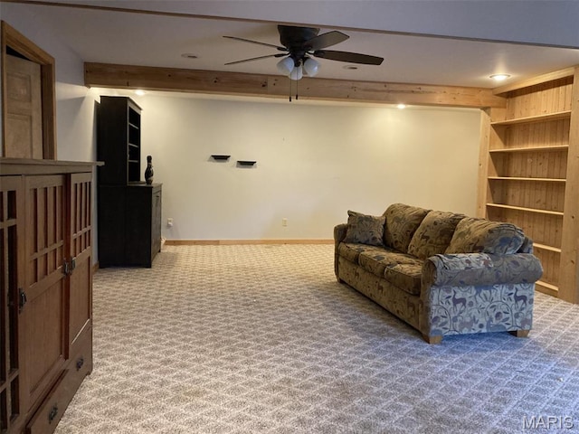 225 Country Crest Ln, Union, MO 63084 - carpeted living area featuring ceiling fan and beam ceiling