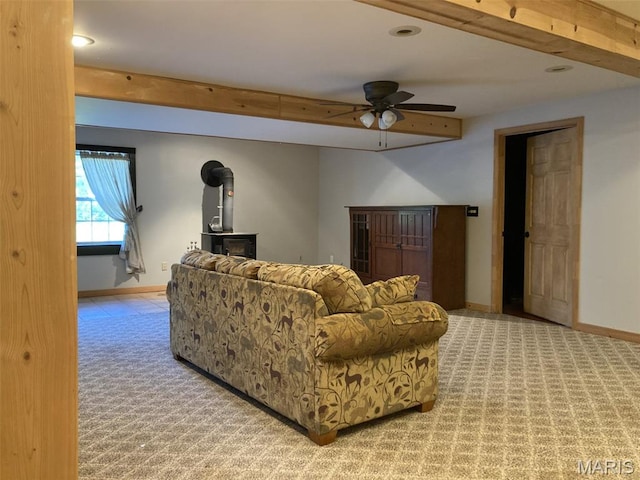 225 Country Crest Ln, Union, MO 63084 - carpeted living area with a wood stove, ceiling fan, and recessed lighting