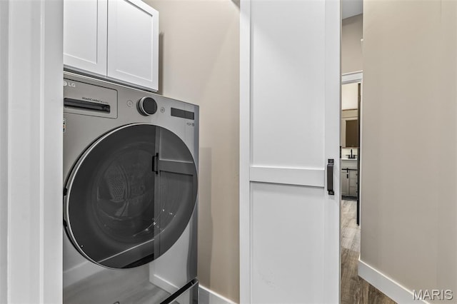 422 N 2nd St, De Soto, MO 63020 - washroom with washer / clothes dryer, wood finished floors, and cabinet space