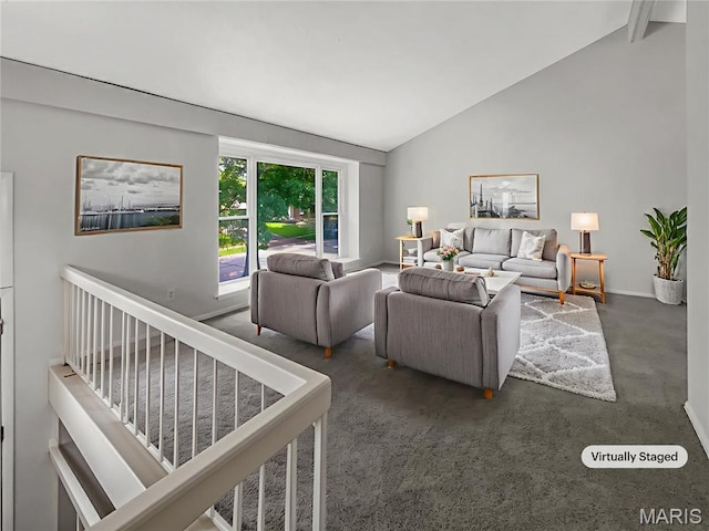 887 Totem Woods Ct, Manchester, MO 63021 - carpeted living room with vaulted ceiling and baseboards
