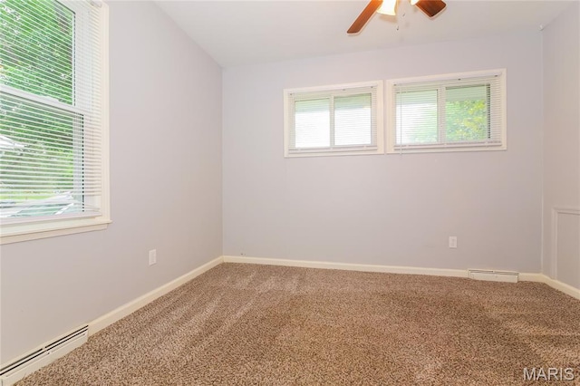 3702 E 106th Ter, Kansas City, MO 64137 - unfurnished room featuring baseboard heating, carpet floors, and a ceiling fan
