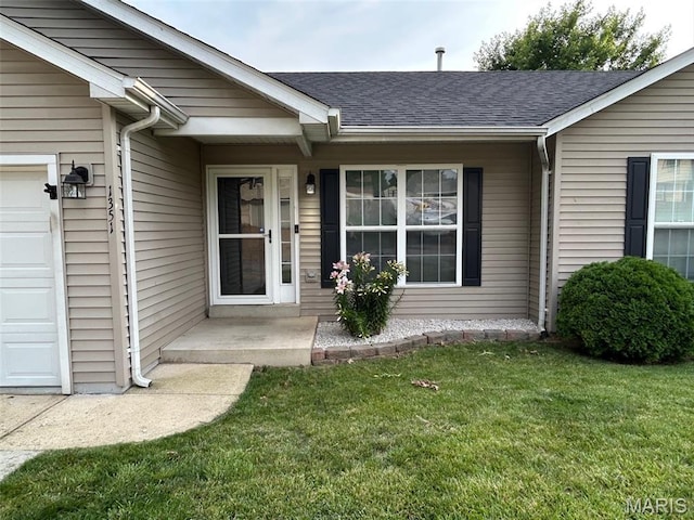 1351 Stone Mill Cir, Arnold, MO 63010 - entrance to property featuring a lawn, roof with shingles, and an attached garage