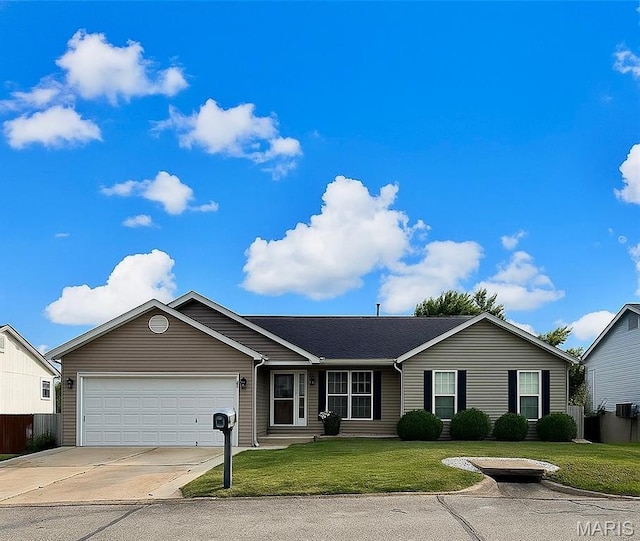 1351 Stone Mill Cir, Arnold, MO 63010 - ranch-style house with an attached garage, driveway, and a front yard