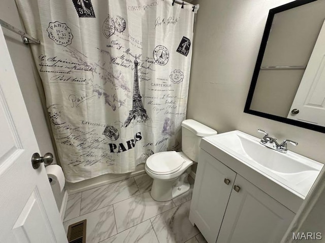 69 Jakes Ct, Ofallon, MO 63366 - full bath with marble look tile flooring, vanity, and curtained shower
