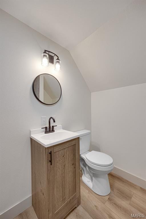 10293 Strange Rd, Potosi, MO 63664 - half bathroom featuring vaulted ceiling, vanity, and wood finished floors