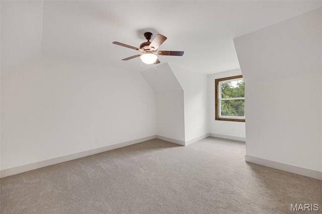 10293 Strange Rd, Potosi, MO 63664 - additional living space with light carpet, lofted ceiling, and ceiling fan