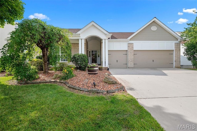 6 Wolverton Ct, Saint Charles, MO 63301 - single story home with a garage, concrete driveway, a front lawn, brick siding, and roof with shingles