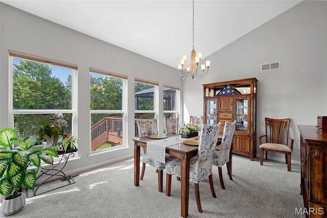 6 Wolverton Ct, Saint Charles, MO 63301 - dining room featuring carpet, a chandelier, and high vaulted ceiling