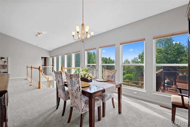 6 Wolverton Ct, Saint Charles, MO 63301 - dining area featuring light colored carpet, a chandelier, and lofted ceiling