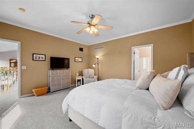 6 Wolverton Ct, Saint Charles, MO 63301 - bedroom featuring light carpet, ornamental molding, and ceiling fan
