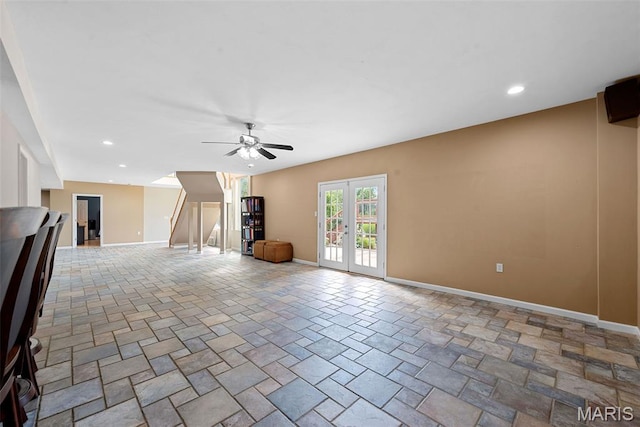6 Wolverton Ct, Saint Charles, MO 63301 - unfurnished living room with a ceiling fan, recessed lighting, and french doors