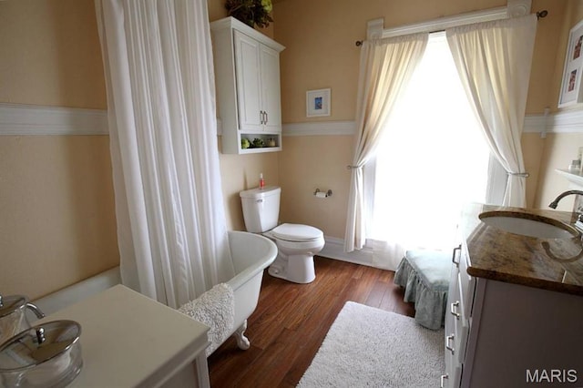 302 N Main St, Saint Elmo, IL 62458 - bathroom featuring vanity, a freestanding bath, and wood finished floors