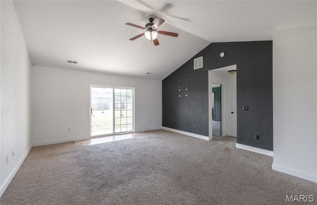 111 Brush Creek Pkwy, Saint Robert, MO 65584 - spare room featuring a ceiling fan, light carpet, and lofted ceiling