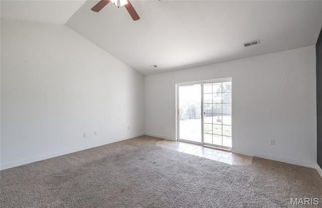 111 Brush Creek Pkwy, Saint Robert, MO 65584 - empty room with light carpet, lofted ceiling, and ceiling fan