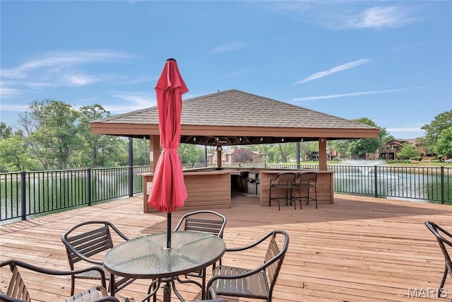 225 Hemingway Ln Unit F, Weldon Spring, MO 63304 - wooden deck with a gazebo and a water view