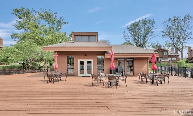 225 Hemingway Ln Unit F, Weldon Spring, MO 63304 - wooden deck featuring outdoor dining area and french doors