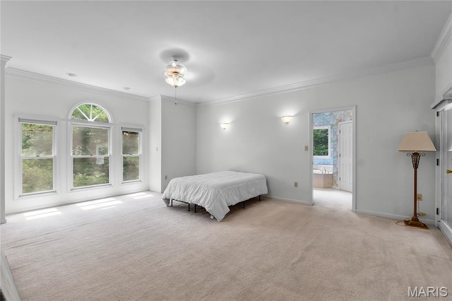 2615 Saddle Ridge Ln, Cape Girardeau, MO 63701 - bedroom with crown molding, light colored carpet, multiple windows, and ensuite bath