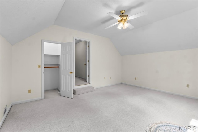 2615 Saddle Ridge Ln, Cape Girardeau, MO 63701 - additional living space featuring vaulted ceiling, carpet flooring, and ceiling fan