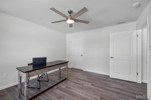 1529 Hickory Lndg, De Soto, MO 63020 - office area with a ceiling fan and wood finished floors