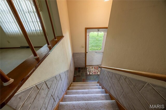 1131 Kimbel Ln, Jackson, MO 63755 - stairs featuring a wainscoted wall and a textured wall