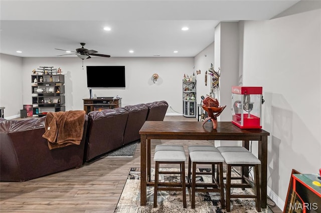 2626 Waldon Ln, Belleville, IL 62221 - dining space with a ceiling fan, wood finished floors, and recessed lighting