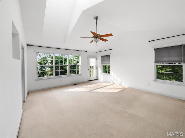 596 Eagle Manor Ln, Chesterfield, MO 63017 - carpeted empty room with lofted ceiling and a ceiling fan