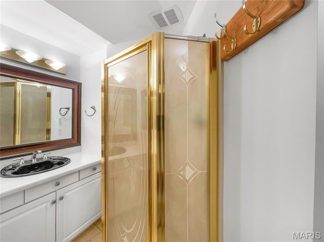 596 Eagle Manor Ln, Chesterfield, MO 63017 - full bathroom featuring vanity, a shower stall, and tile patterned floors