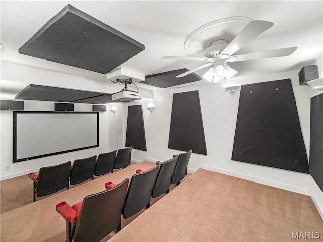 596 Eagle Manor Ln, Chesterfield, MO 63017 - carpeted cinema room featuring a ceiling fan and baseboards