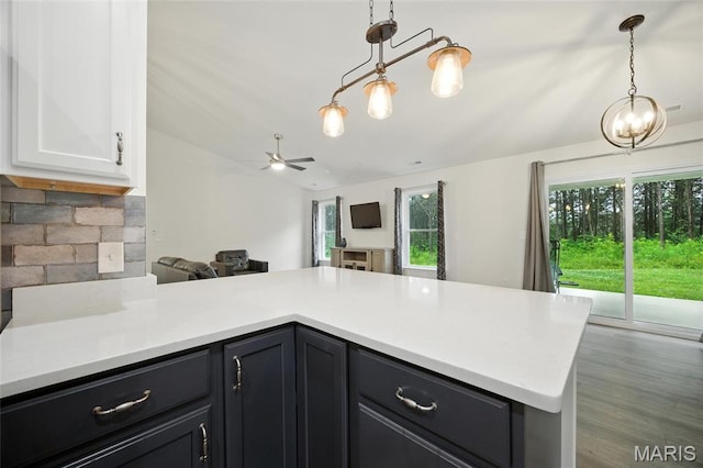 1575 Hickory Lndg, De Soto, MO 63020 - kitchen with open floor plan, light countertops, white cabinets, and backsplash