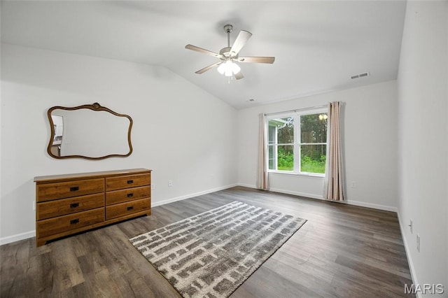 1575 Hickory Lndg, De Soto, MO 63020 - unfurnished bedroom with wood finished floors, vaulted ceiling, and ceiling fan