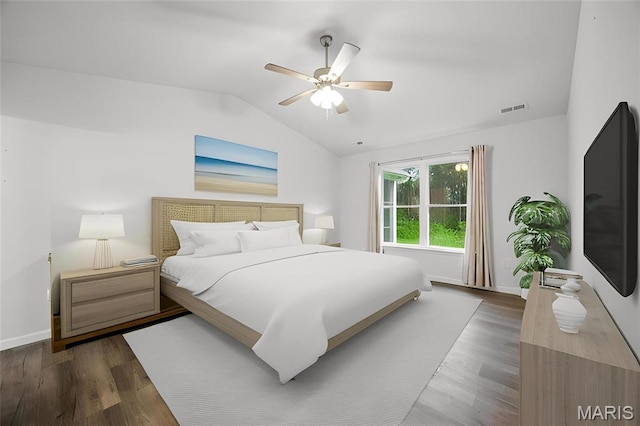 1575 Hickory Lndg, De Soto, MO 63020 - bedroom with lofted ceiling, dark wood-style floors, and a ceiling fan