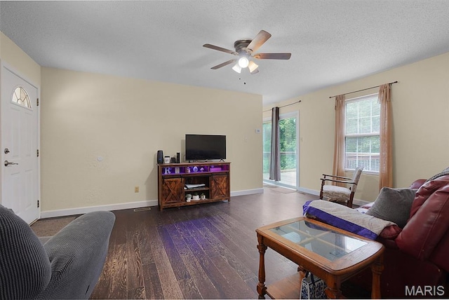 351 Orion Dr, De Soto, MO 63020 - living room featuring wood finished floors, a ceiling fan, and a textured ceiling