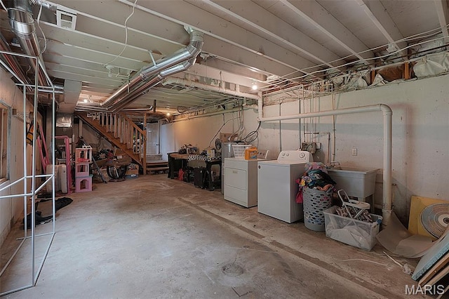 351 Orion Dr, De Soto, MO 63020 - unfinished basement featuring washer and dryer and stairway