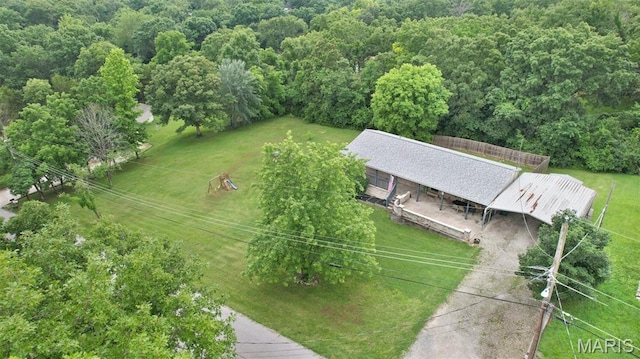 351 Orion Dr, De Soto, MO 63020 - aerial view of property and surrounding area featuring a heavily wooded area