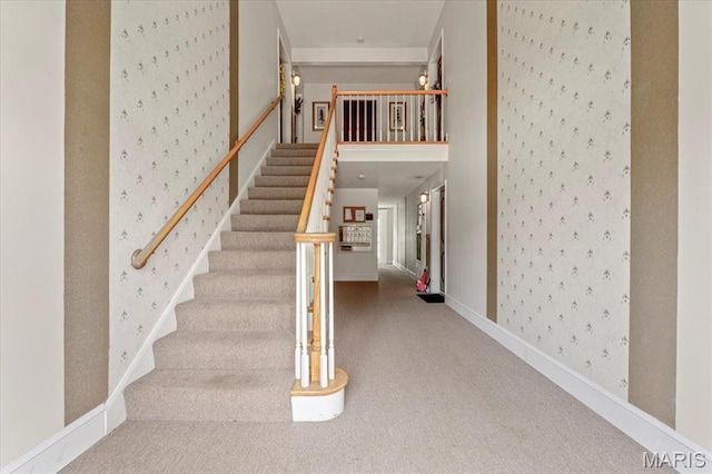 1745 Herault Pl Unit F, Saint Louis, MO 63125 - stairs featuring wallpapered walls and carpet floors