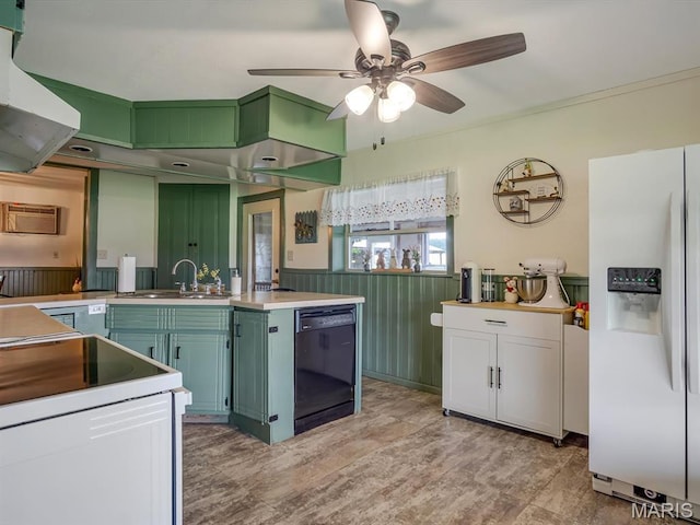 1767 Ames Rd, Prairie Du Rocher, IL 62277 - kitchen with white fridge with ice dispenser, dishwasher, a ceiling fan, extractor fan, and light countertops