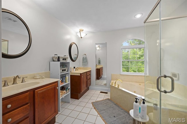 101 E Fairway Dr, Belleville, IL 62223 - full bathroom with tile patterned flooring, a whirlpool tub, a stall shower, and two vanities