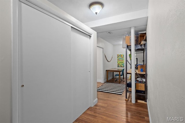 101 E Fairway Dr, Belleville, IL 62223 - hallway featuring wood finished floors and baseboards