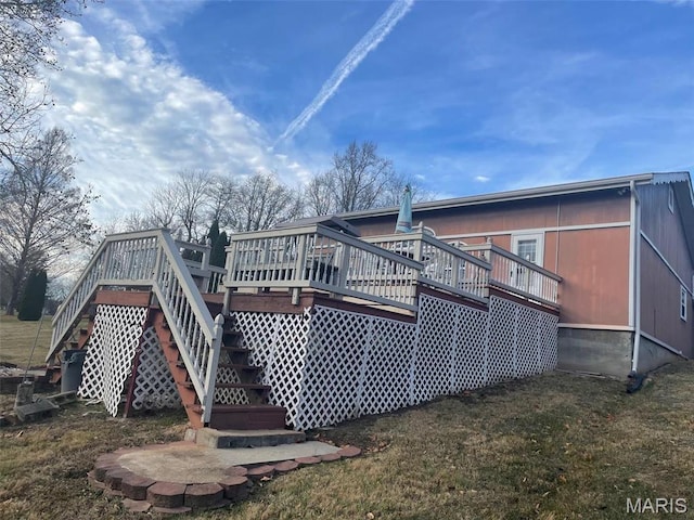12746 Rolling Hills Dr, Trenton, IL 62293 - back of house with stairs and a wooden deck
