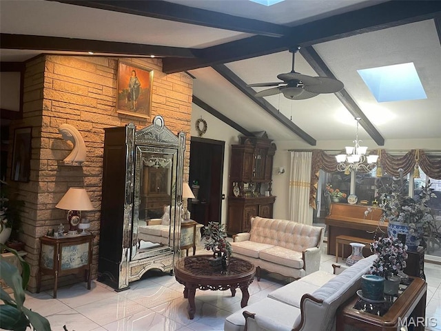12746 Rolling Hills Dr, Trenton, IL 62293 - living area with a skylight, a chandelier, and a ceiling fan
