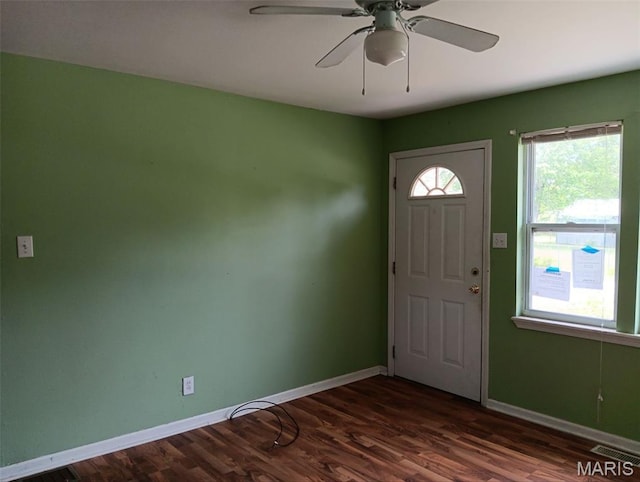 4664 Pogue Dr, House Springs, MO 63051 - foyer with dark wood-type flooring and a ceiling fan