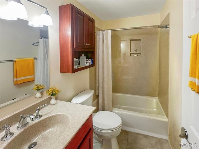 15468 Hitchcock Rd, Chesterfield, MO 63017 - bathroom with vanity, tile patterned floors, and shower / bath combo with shower curtain