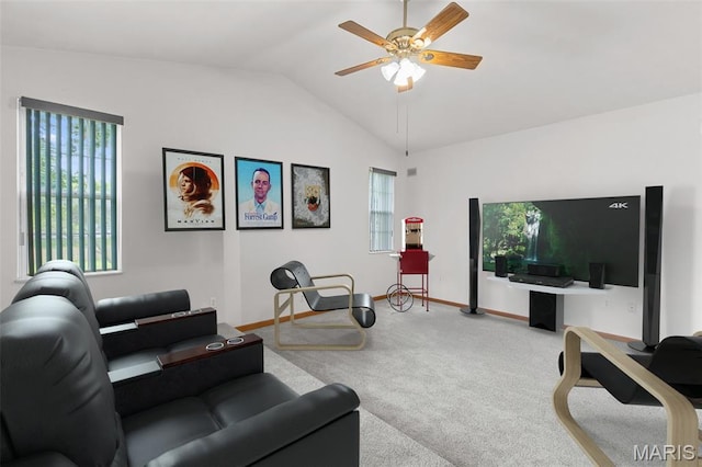 3779 Michael John Dr, Swansea, IL 62226 - carpeted living room featuring vaulted ceiling, plenty of natural light, and ceiling fan
