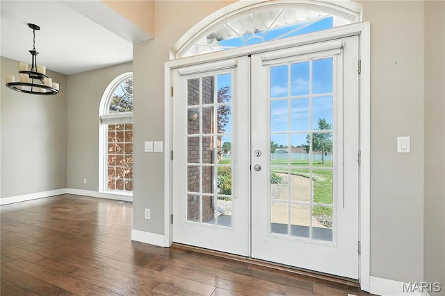 1408 Elm Tree Rd, Troy, MO 63379 - doorway to outside with french doors, a chandelier, and dark wood-style flooring
