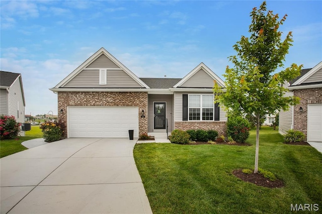 191 Noahs Mill Dr, Lake St Louis, MO 63367 - view of front of property featuring brick siding, a front yard, driveway, and a garage