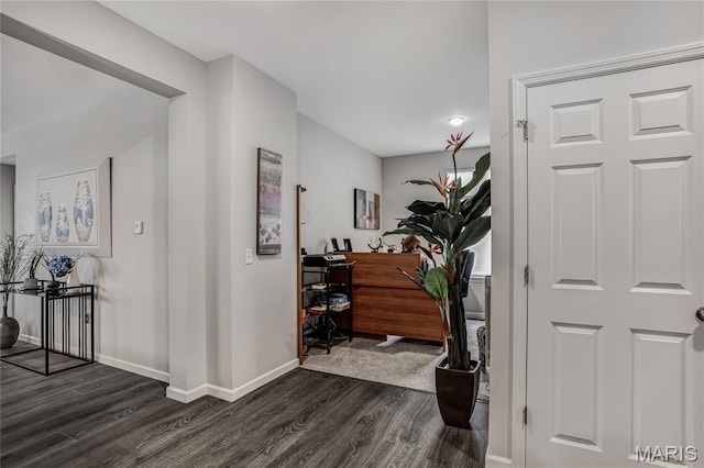 191 Noahs Mill Dr, Lake St Louis, MO 63367 - hallway featuring dark wood-type flooring and a desk